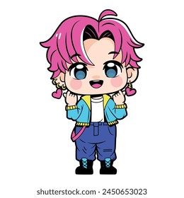 Vektorgrafik Nette Kpop Jungen Idol Cartoon Figur Illustration Isoliert