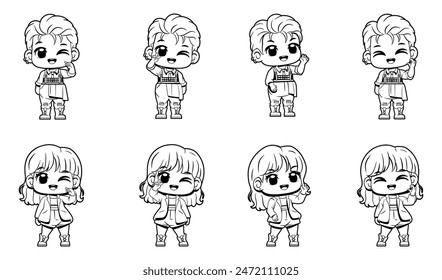 Vektorgrafik Nette Kpop Idol Charakter Cartoon Set Illustration Isoliert