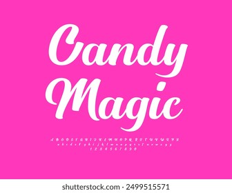 Vector cute label Candy Magic. Beautiful Cursive Font. Trendy Alphabet Letters and Numbers set.