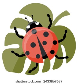 Vector Cute Ladybug sitting on a leaf Cartoon Illustration for postcard stickers