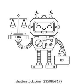 vector cute lawyer robot cartoon illustration isolated