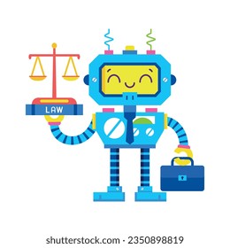 vector cute lawyer robot cartoon illustration isolated