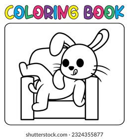 Vector cute lazy bunny for children's coloring page vector icon illustration