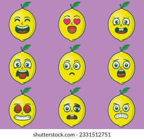 Vector cute lemon emoticon expressions set