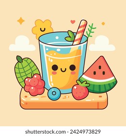 Vector cute lemonade and fruit for summer season illustration