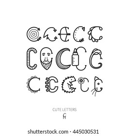 Vector cute letter C.  Letters C isolated on while background. Different Lettering   