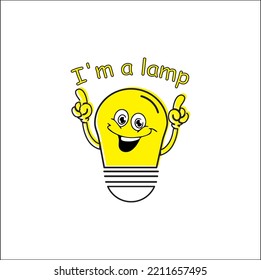 vector with a cute light bulb on it it says I am a lamp, you can use this vector as a picture card as a learning medium for your child and it has colors that children like as well as fun and funny.