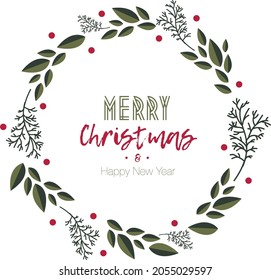 Vector cute and light colors Christmas wreath with leaves