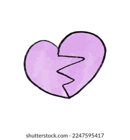 Vector Cute lilac hand drawn watercolor heart broken in half 