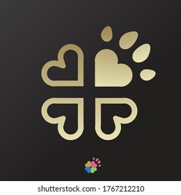 Vector Cute Line Art, Paw Clover,Logo.