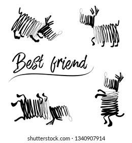 Vector cute linear cartoon illustrations of a dog