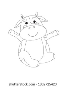 Vector cute linear cow or bull. Symbol of year 2021. Coloring page of book for kids. Isolated on white background