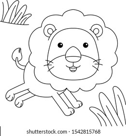 Vector cute Lion cartoon illustration design for coloring book.