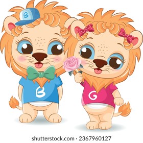 Vector de la pareja de lindos leones