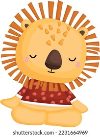 a vector of a cute lion doing yoga