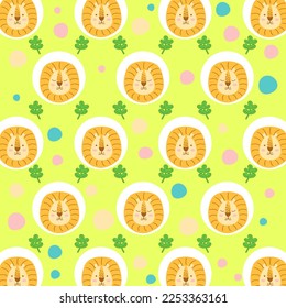 Vector cute lion head cartoon faces animals seamless pattern