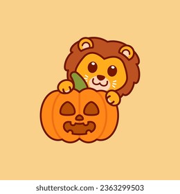 Vector Cute Lion With Jack o Lantern