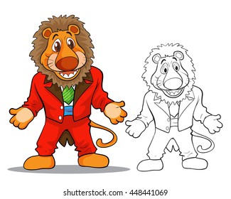 Vector of cute Lion mascot  cartoon color and coloring outline