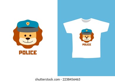Vector a cute lion police cartoon for clothing brand or print design illustration