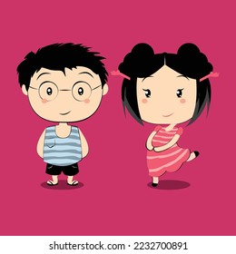 vector of cute little asian child couple