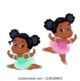 Vector cute little baby African American ballerinas in  tutu dresses. 