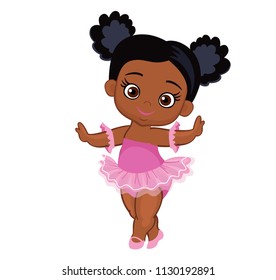 Vector cute little baby African American ballerina in  tutu dresses. 