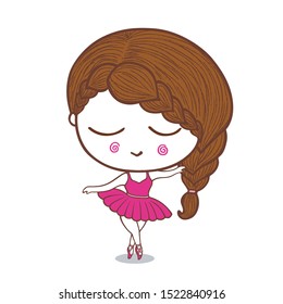 Vector cute little ballerina dancing. ballet cartoon girl in pink dress, isolated on white background.