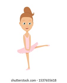 Vector cute little ballerina dancing. Vector ballerina girl in pink dress. Ballerina vector illustration.