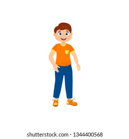 Vector cute little boy in cartoon style. Vector illustration boy can use for presents, invitation, children room, nursery decor, interior design.