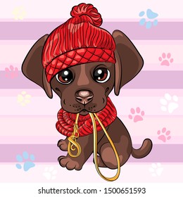 Vector cute little brown puppy Labrador Retriever dog wants to walk
