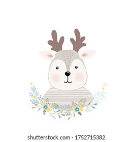 Vector cute little deer face. baby picture, print on clothes.