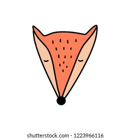 Vector cute little fox face art. Poster and banner element, children's book illustration, postcard, gift card, print for t-shirt and more, sticker, label and other. Isolated on white background.