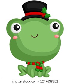 Eine Vektorgrafik süßer kleiner Frosch, die Weihnachtskostüme trägt