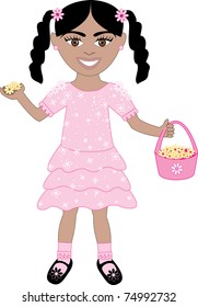 Vector of cute little girl with Flowers and Basket.