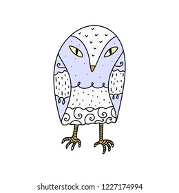 Vector cute little owl. Poster and banner element, children's book illustration, postcard, gift card, print for t-shirt and more, sticker, label and other. Isolated on white background.