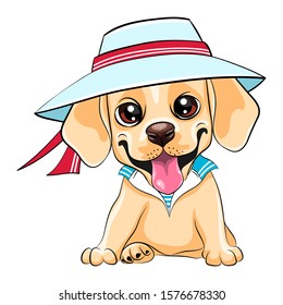 Vector cute little pale puppy Labrador Retriever dog wearing a sailor suit