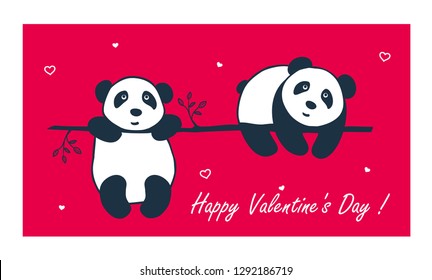 vector  cute little Panda bear on a tree branch in different poses,flat design