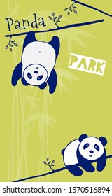 vector  cute little Panda bear on a tree branch in different poses,flat design