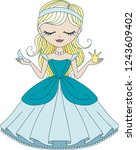Vector cute little princess Cinderella in blue dress