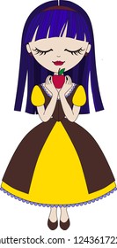 Vector cute little princess Snow White with apple
