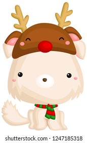 A vector of cute little puppy using reindeer hat for christmas costume