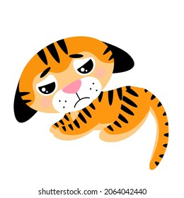 Vector lindo pequeño y molesto cachorro de tigre. Símbolo del Año Nuevo 2022, aislado en fondo blanco. 