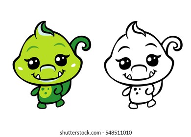 vector cute lizard colorful illustration with coloring page