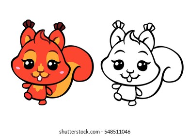 vector cute lizard colorful illustration with coloring page