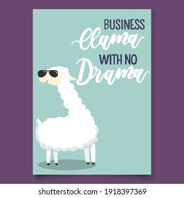 Vector cute llama or alpaca illustration and cute card with motivational and inspirational quote.