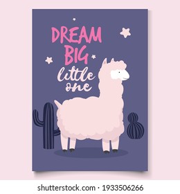 Vector cute llama or alpaca illustration and cute card with a motivational and inspirational quote.