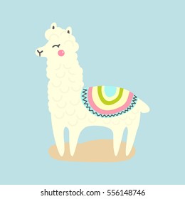 Vector cute llama or alpaca illustration. Funny animal