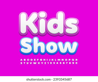 Vector cute logo Kids Show. Creative White and Pink  Font. Artistic Alphabet Letters and Numbers