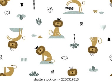 vector cute loins seamless pattern for your design