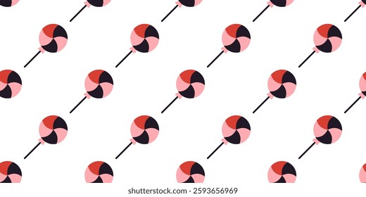 Vector cute lollipop seamless pattern. Childish celebration sweet food pattern on white background. Festive print with swirl candy. Birthday celebration wrapping design.